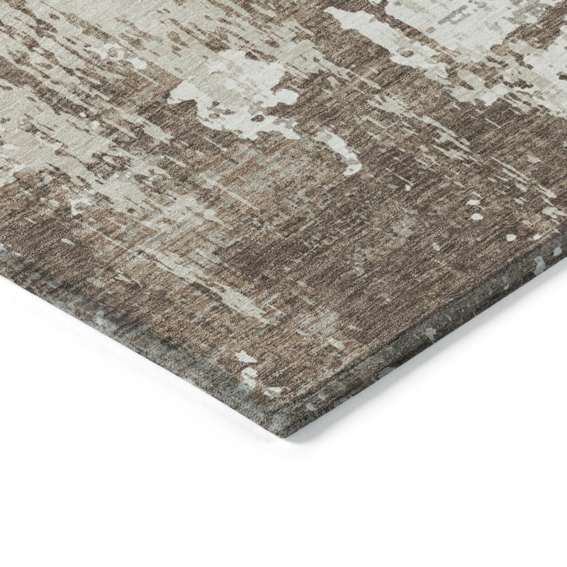 Tapis intérieur lavable abstrait 9 pi x 12 pi brun et beige