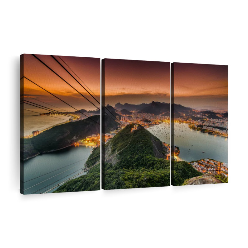«Rio De Janeiro At Dusk», 3 pièces sur toile, H 36 po x l 57 po