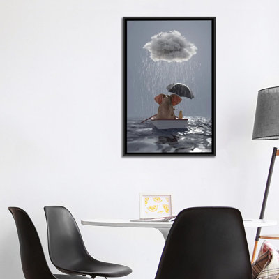 " An Elephant And A Dog Float In A Boat In The Rain " by Mike Kiev