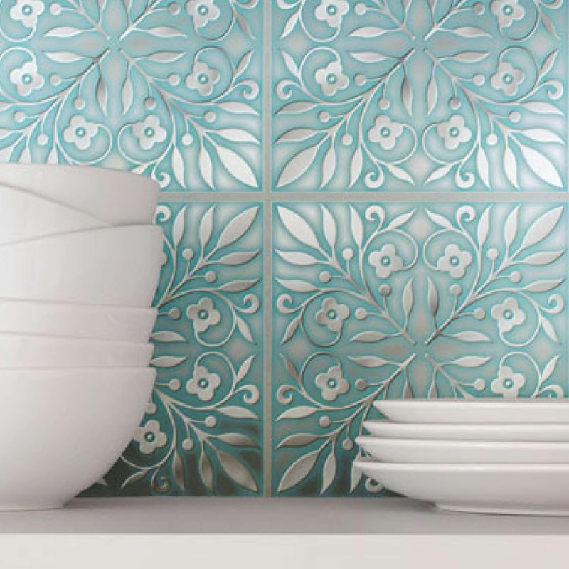 Teal and Silver Floral Metallic Peel and Stick Wallpaper Tiles