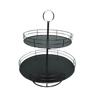 VIP Metal 15.35 in. Black Round Caged Tiers Serving Tray