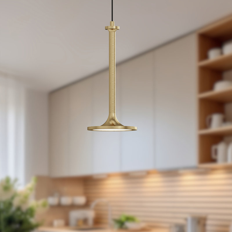 Daveney 1 - Light LED Single Pendant, Brushed Gold, 12.38" H x 5.63" W x 5.63" D