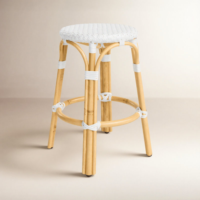 Tobias Rattan Bar Stool & Counter Stool, Glossy White/Natural Rattan Frame, Counter Stool (24" Seat Height)