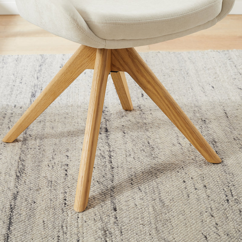 Chaise de bureau pivotante rembourrée en tissu avec base en bois massif, Beige