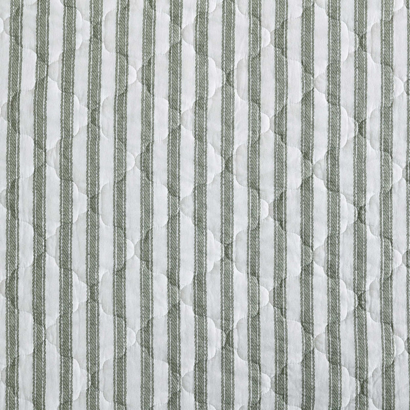 Stone Cottage Willow Way Ticking Stripe Cotton Green Quilt Set, Queen Quilt + 2 Standard Pillow Shams