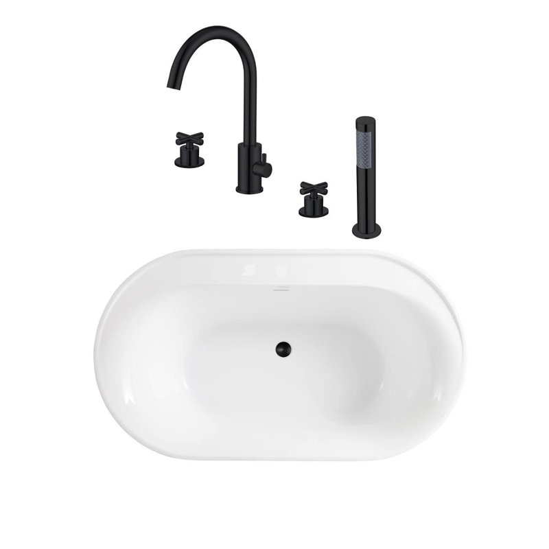 66'' x 32.5'' Freestanding Soaking Acrylic Bathtub, Black