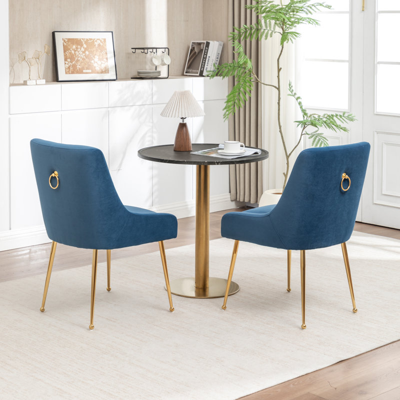 Chaise d'appoint rembourrée en velours Mayreli, Marine