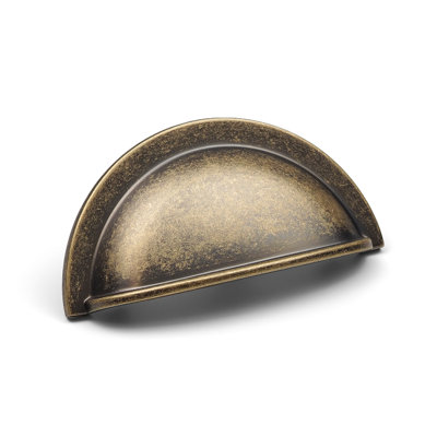 Rustic Antique Brass Cup Handle & Coordinating Knob