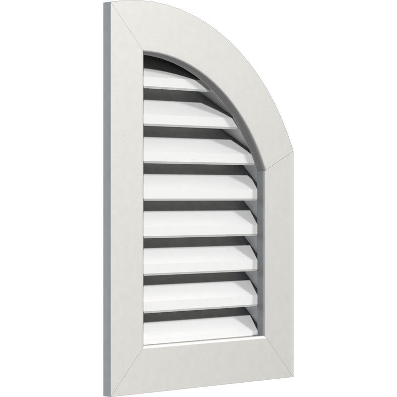 Évent en PVC à pignon rond supérieur droit avec cadre plat blanc, H 19 po x l 14 po x P 3 po
