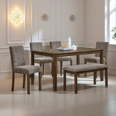 6-Piece Dining Table Set with Bench and Chairs, Wooden dining table set for 6 people, Farmhouse Rustic Style 6 Person Dining Table Set for Dining Room
