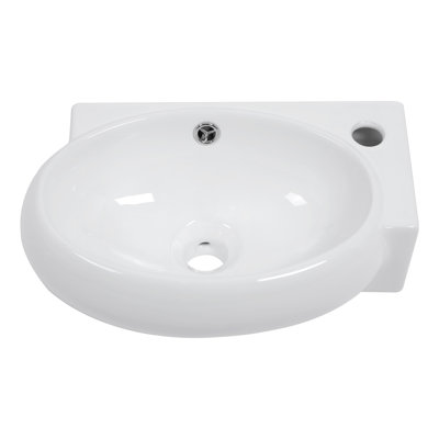 Topcraft White Ceramic Wall-Mounted Oval Bathroom Sink With Faucet Holes, 16.5 X 11 Inches
