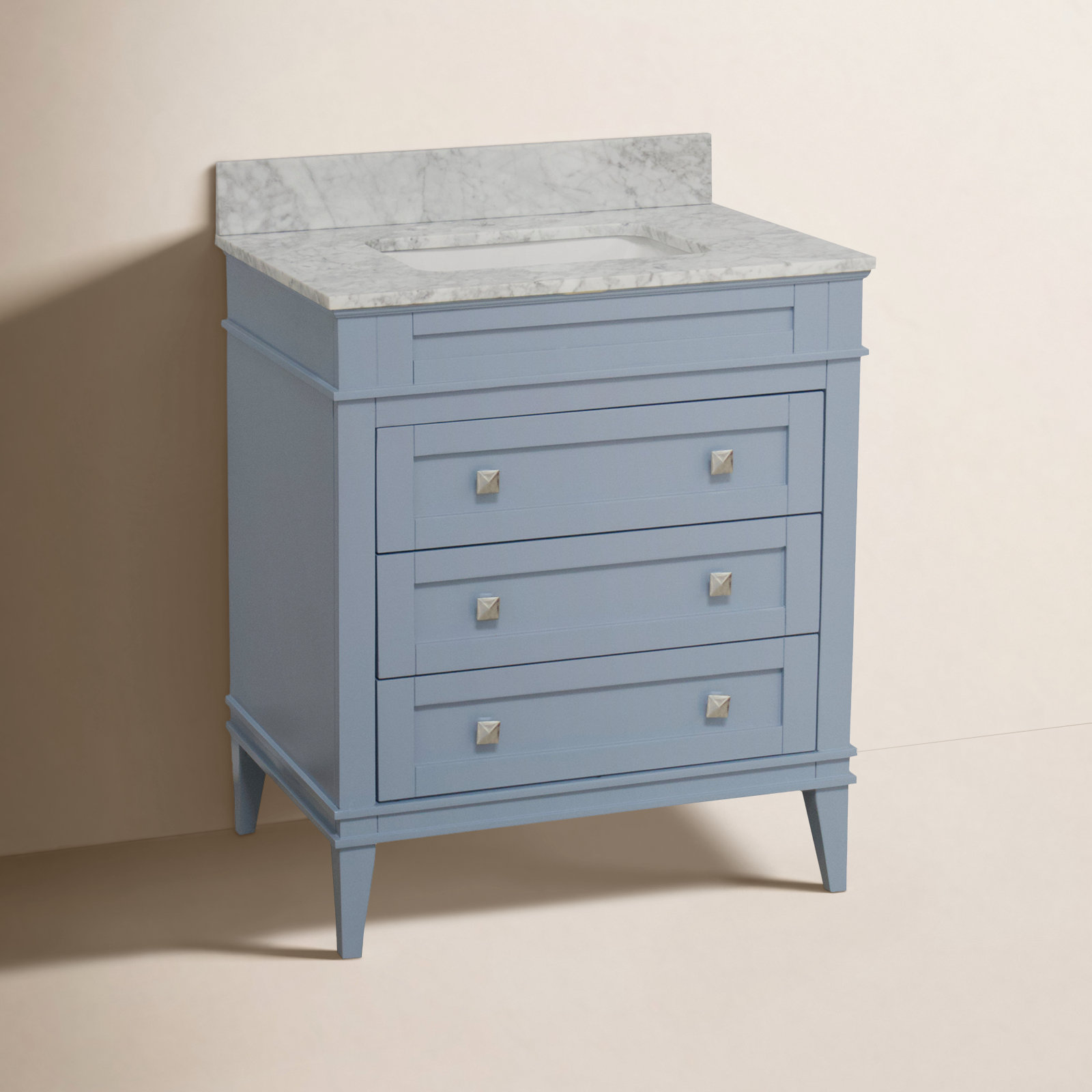 30'' Single Bathroom Vanity, Carrara Marble, Powder Blue