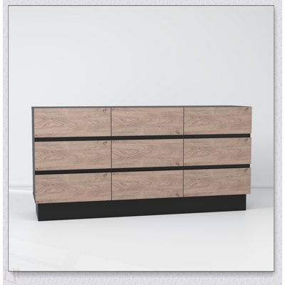 Commode moderne pour chambre à coucher, commode en bois l 9,9 po avec 9 tiroirs, grand meuble télé avec rangement pour le salon, le vestibule et le couloir