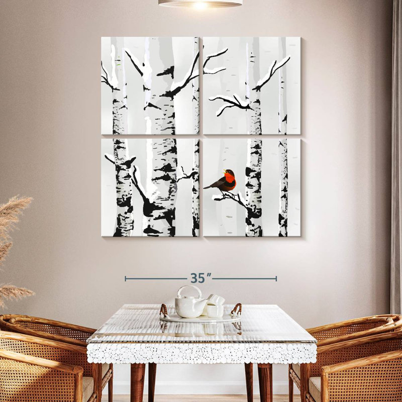 Brampt Snow Birch Bird, 45" H x 45" W