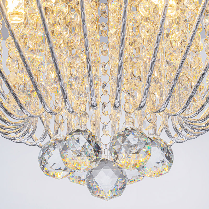 Plafonnier encastré en cristal chromé 6 lumières 16,93 po 16 po
