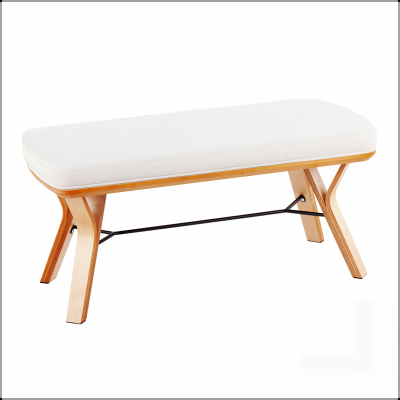 Banc Folia Mid-Century moderne en bois naturel, Crème
