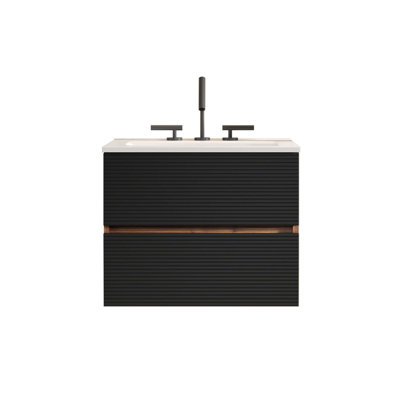 Wall Mounted Bathroom Vanity With Integrated Ceramic Sink With 3 Holes & Overflow(Without Beside Wall Cabinet)