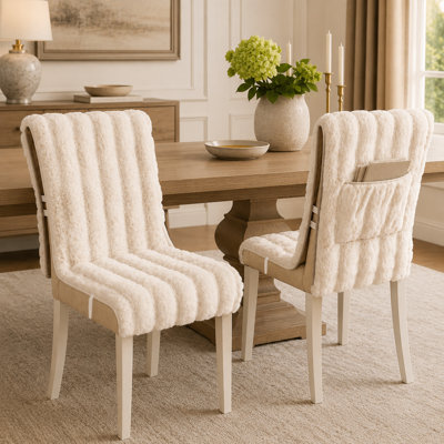 Vertical Pattern Plush Dining Chair Cover Set, Non-Slip Soft Chair Protector with Elastic Strap for Kitchen, Office and Living Room Chairs