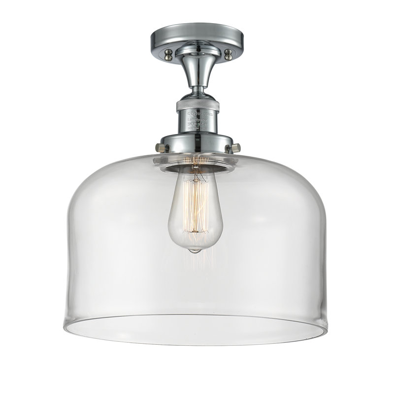 Plafonnier semi-encastré 1 lumière Bell, Clair, Ampoule DEL 6 watts rétro, Chrome poli