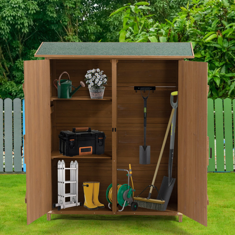 Remise de rangement spacieuse verrouillable en bois de sapin avec toit imperméable pour outils de jardin