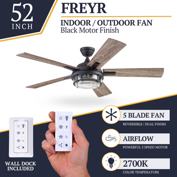 Prominence Home Freyr 52" Indoor/Outdoor Ceiling Fan With Light - Remote Control, Damp Rated, Edison Bulbs
