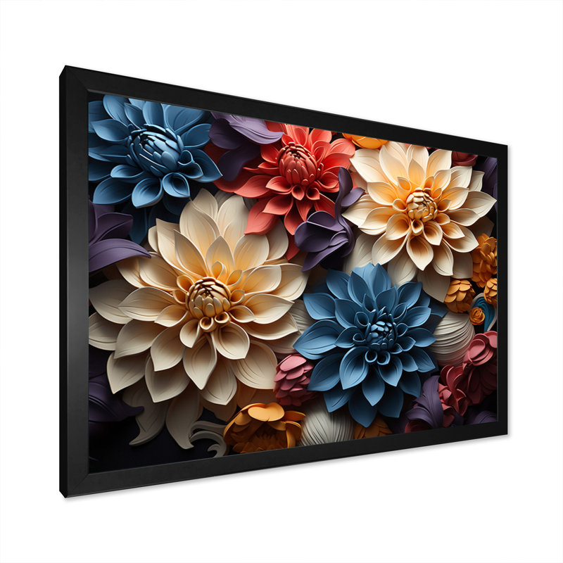 Dahlia Field Vibrant Composition II - Floral Wall Decor, H 12 po x l 20 po x P 1 po, Cadre simple noir