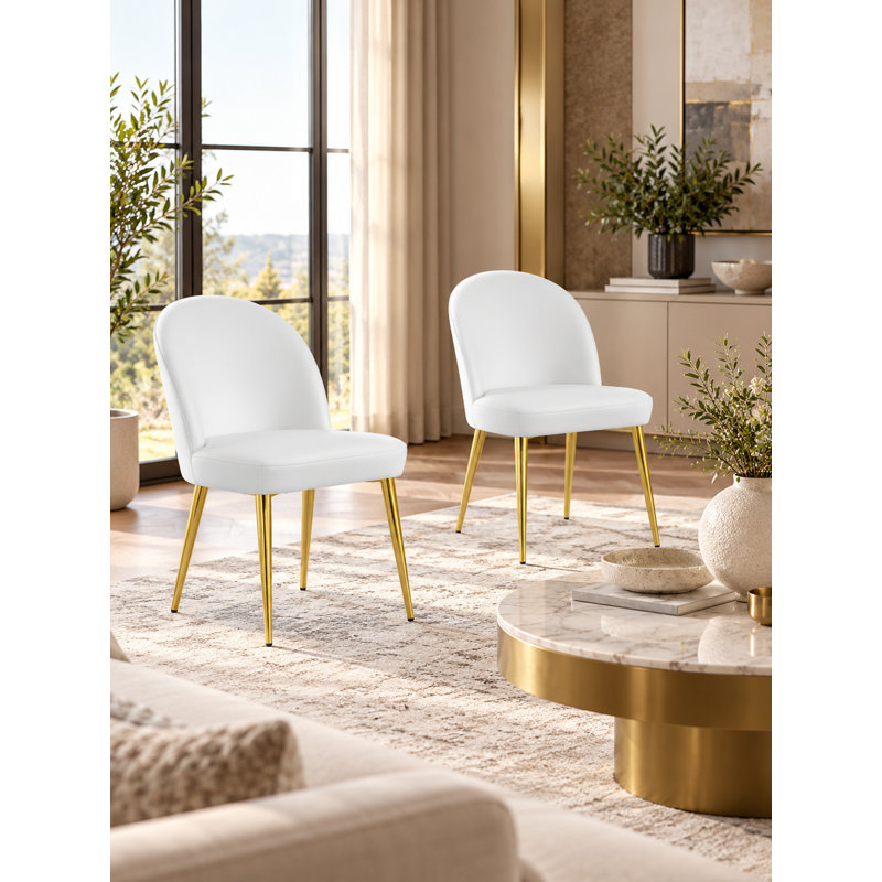 Chaise d'appoint Vera Lusso - Chaises d'appoint de salle à manger modernes - Chaises rembourrées contemporaines en similicuir avec structure en métal doré - Ensemble de 2 chaises de salle à manger, de chambre à coucher, de bureau ou de cuisine - Chaises de salle à manger blanches avec pieds dorés