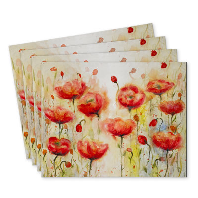 Red Flowers Garden Polyester Chandrine Set of 4 - Home Decor