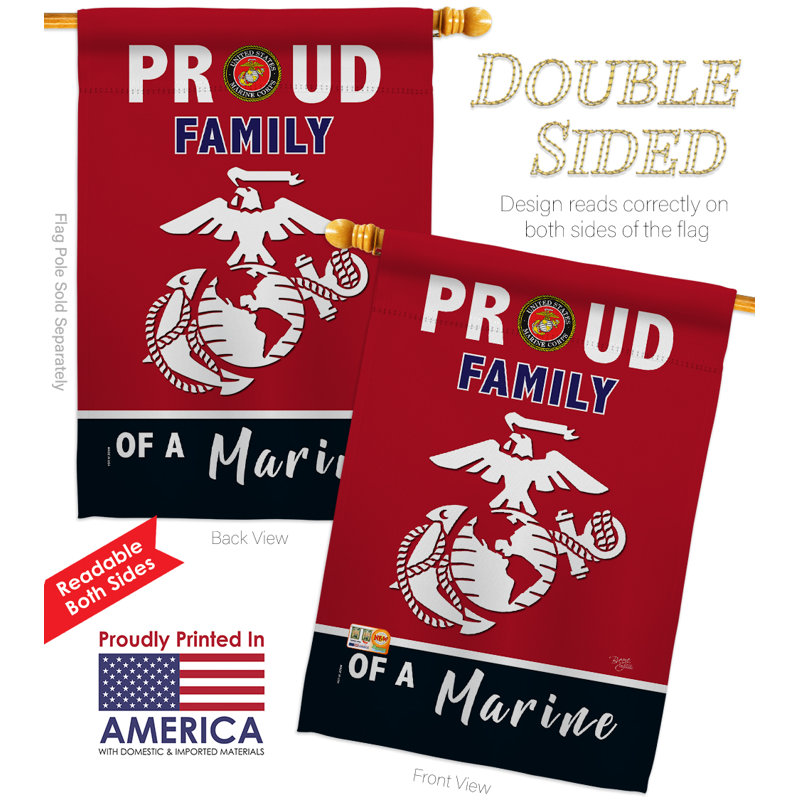 Fière famille de marin à 2 faces en polyester 40 x 28 po Drapeau pour la maison, Marines