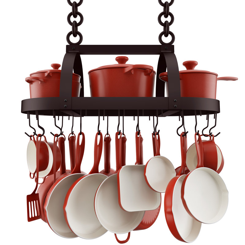 Support à casseroles suspendu pour cuisine avec crochets de 20 po Delauter, Bronze huilé