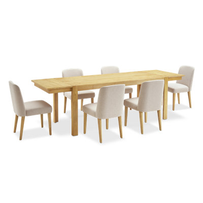 Logan Upholstered Beige Dining Chair, Modern Farmhouse Solid Wood Extendable Dining Table Set For Dining Room Kitchen