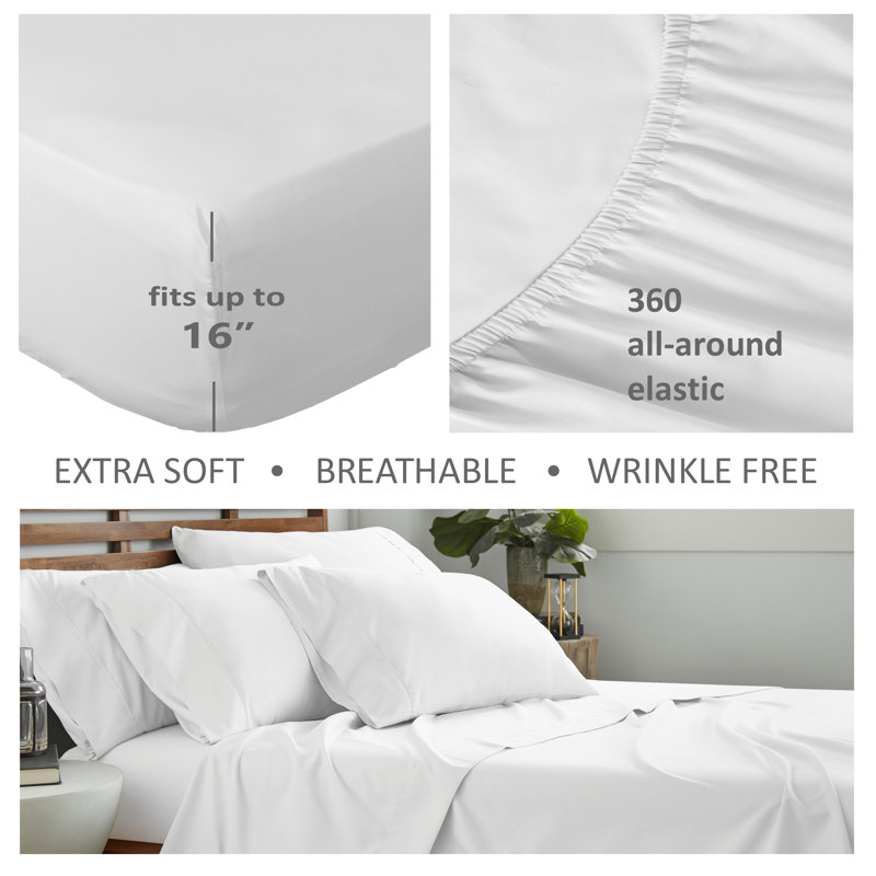 Microfiber Sheet Set, White, Full/Double Sheet Set +1 Fitted Sheet +4Pillowcase