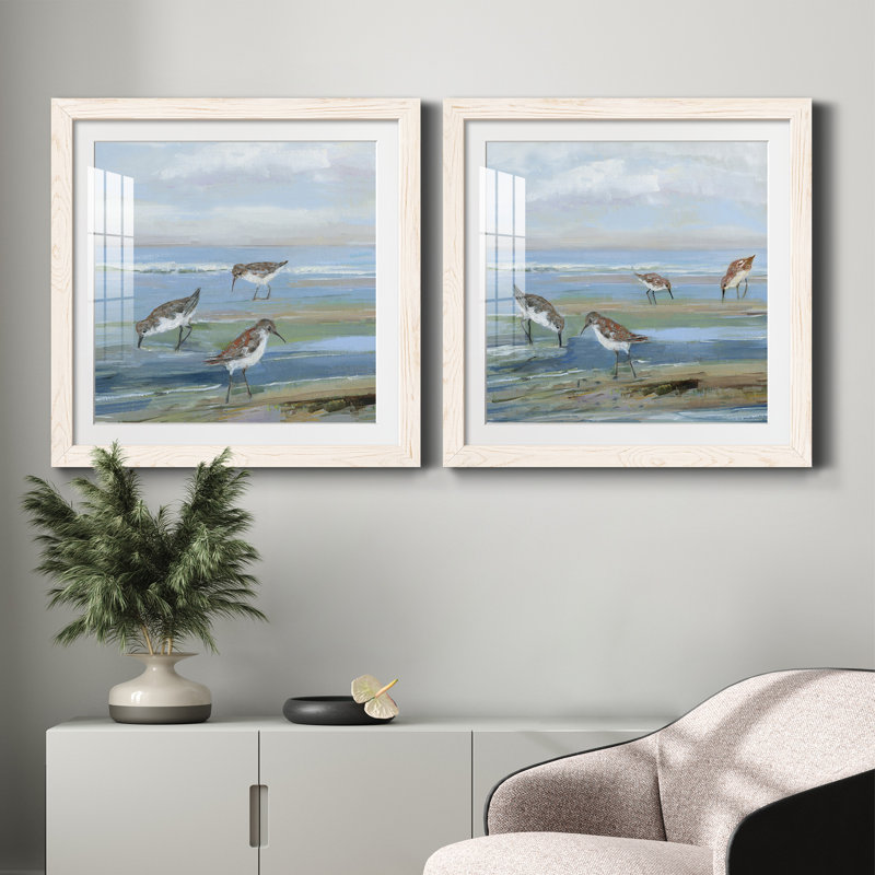 Seabird Beach I - ensemble de 2 peintures, H 71 po x l 35,5 po x P 1,5 po, Papier encadré blanc