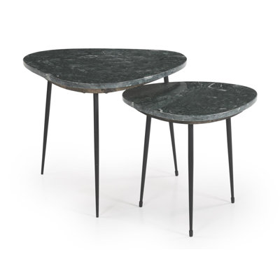 Tobias 2-piece Triangular Marble Top 2-piece Nesting Table Green and Black