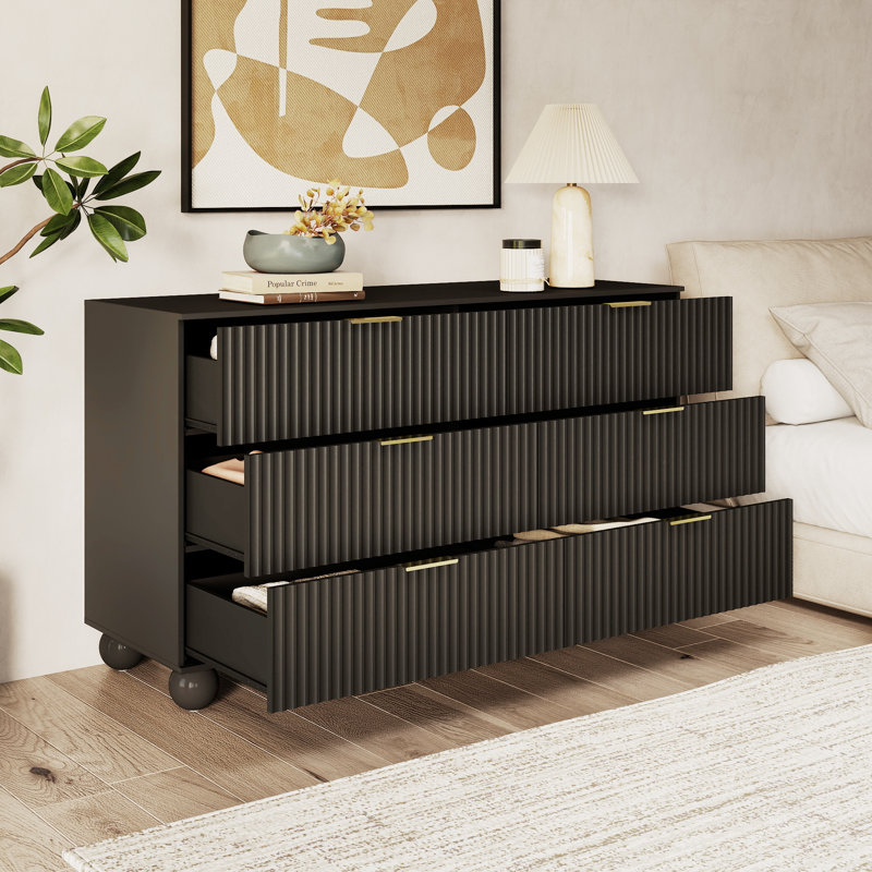 Commode de rangement à 6 tiroirs l 53,15 po avec pieds ronds sécuritaires