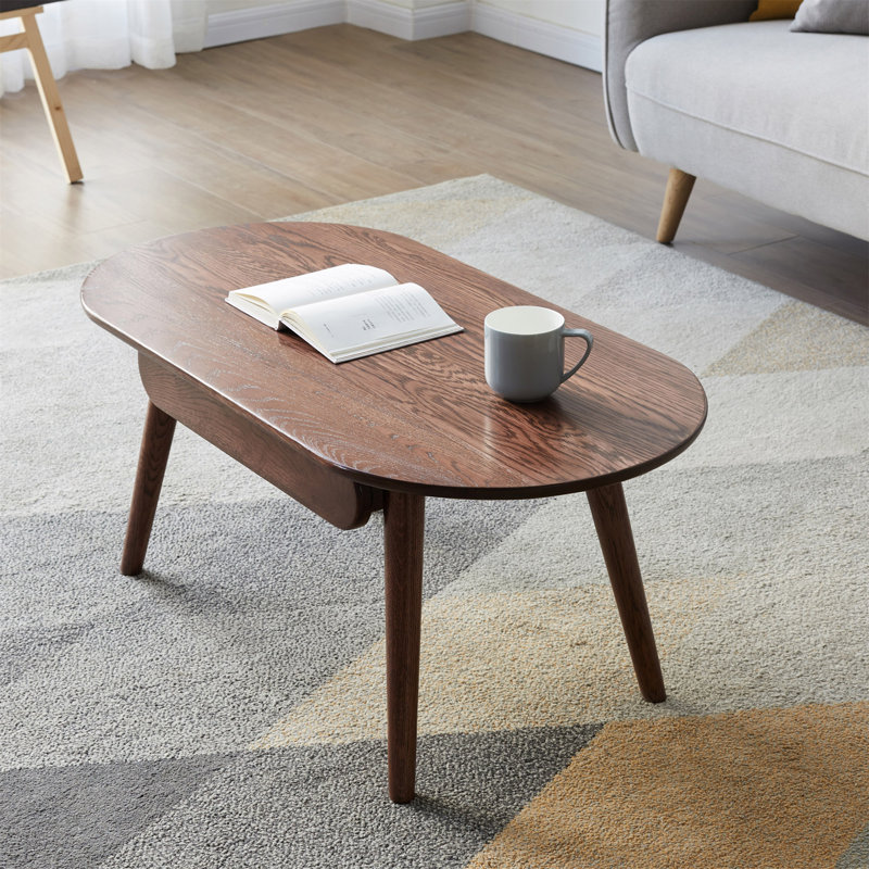 Table basse rectangulaire avec plateau en bois massif, tablette et tiroir, H 16,54 po x L 39,37 po x l 22,05 po