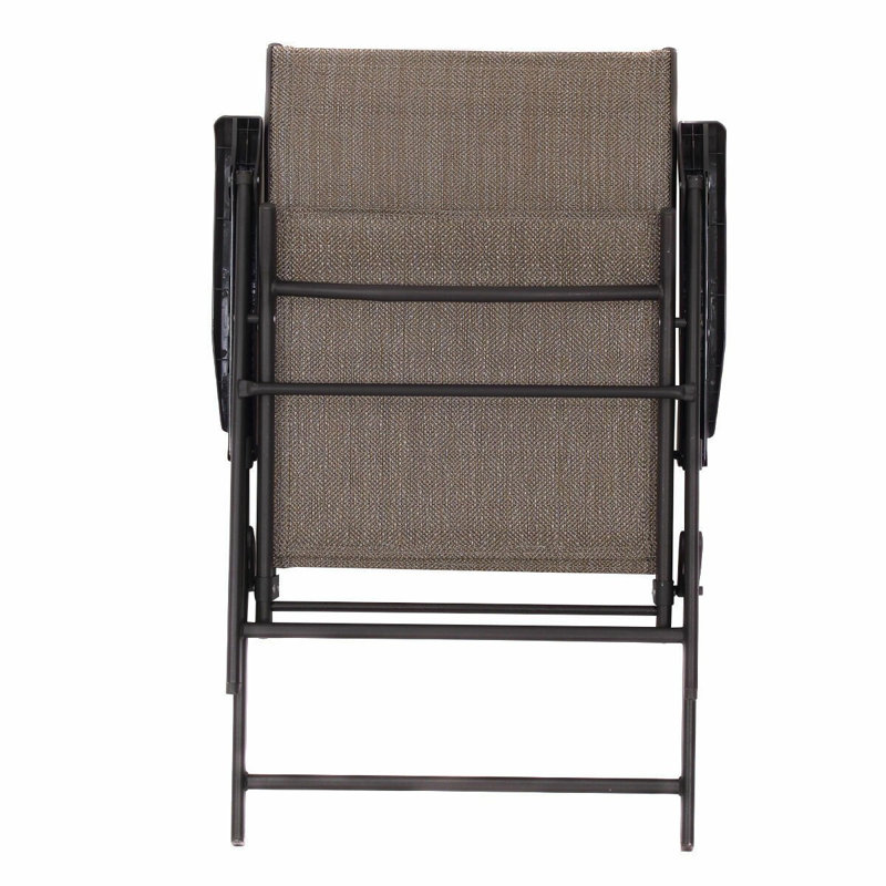 Brown Steel Frame Foldable Patio Dining Chairs with Mesh Seats, Set of 2
