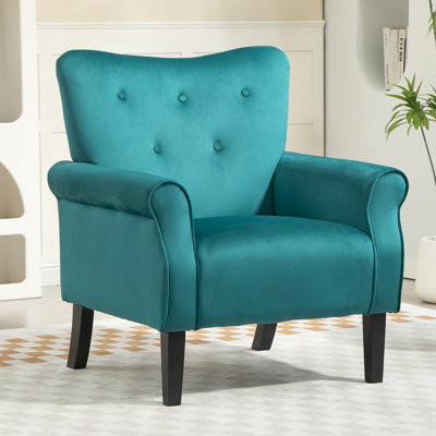 Mid-Century Modern Wingback Accent Chair, Upholstered Fabric Armchair with Sturdy Wood Legs, High-Back Padded Club Chair for Living Room Bedroom Office