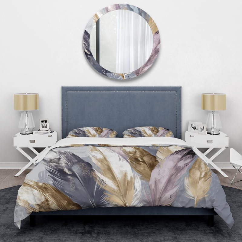 Ensemble de housse de couette Mauve Feather Boho Majesty - Glam Feather, Housse de couette simple et deux taies décorative