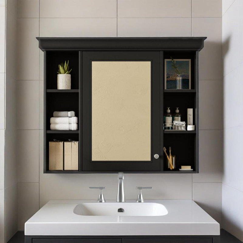 Armoire de rangement murale 35 po x 28 po avec porte miroir et armoire à pharmacie avec 6 tablettes ouvertes
