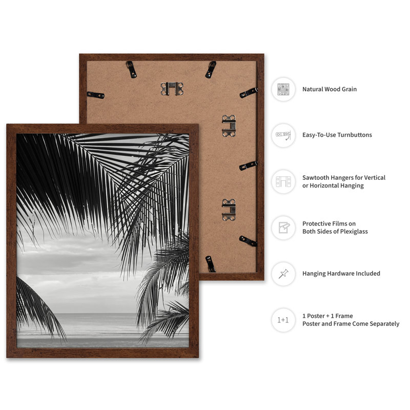 Vue entre les feuilles de palmier, Poster, 24"H x 32"W, Brown Framed
