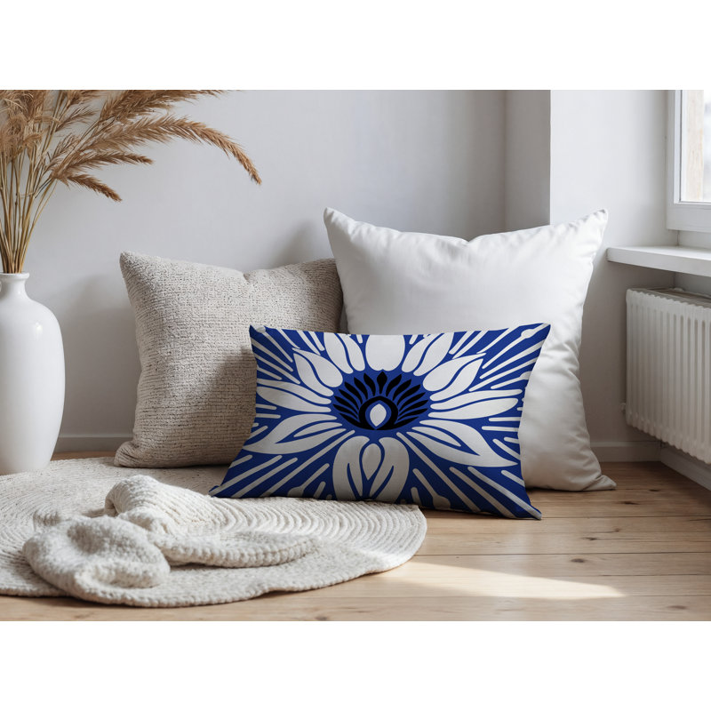 Oreiller rectangulaire réversible intérieur / extérieur Carla, Marine, Rectangle H 14 po x l 20 po