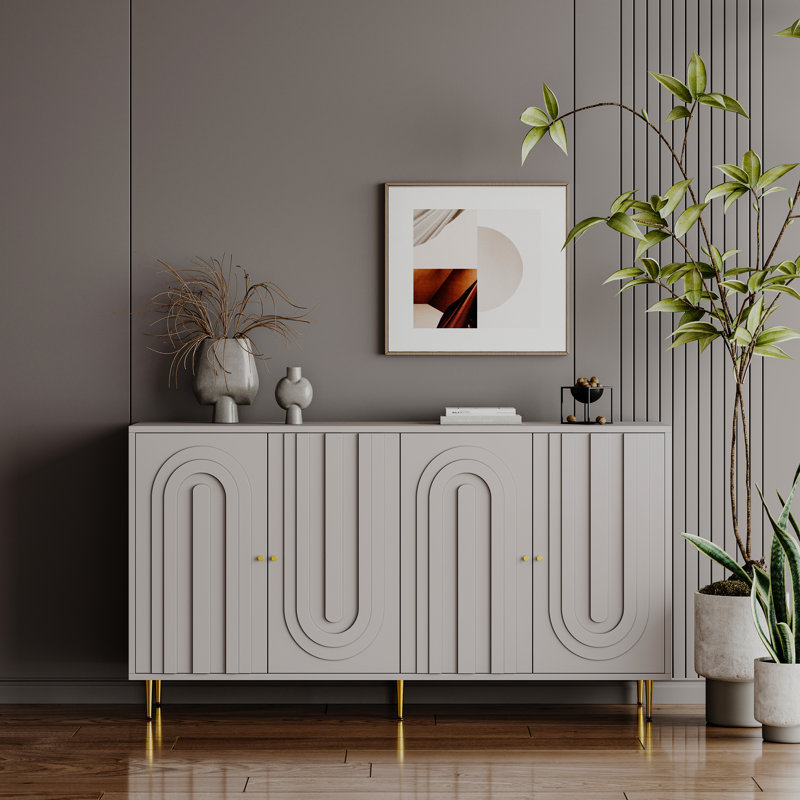 Buffet moderne moderne en bois laqué gris avec tablettes réglables pour le salon, le vestibule, le bureau, la cuisine et la salle à manger