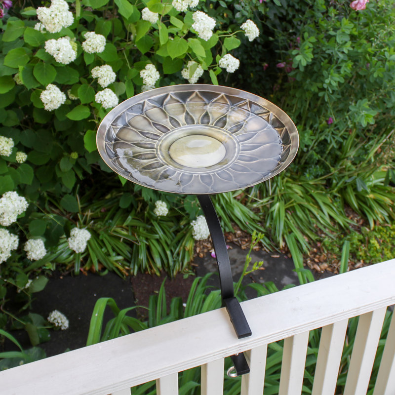 Bain d'oiseaux avec support de rail African Daisy, Antique
