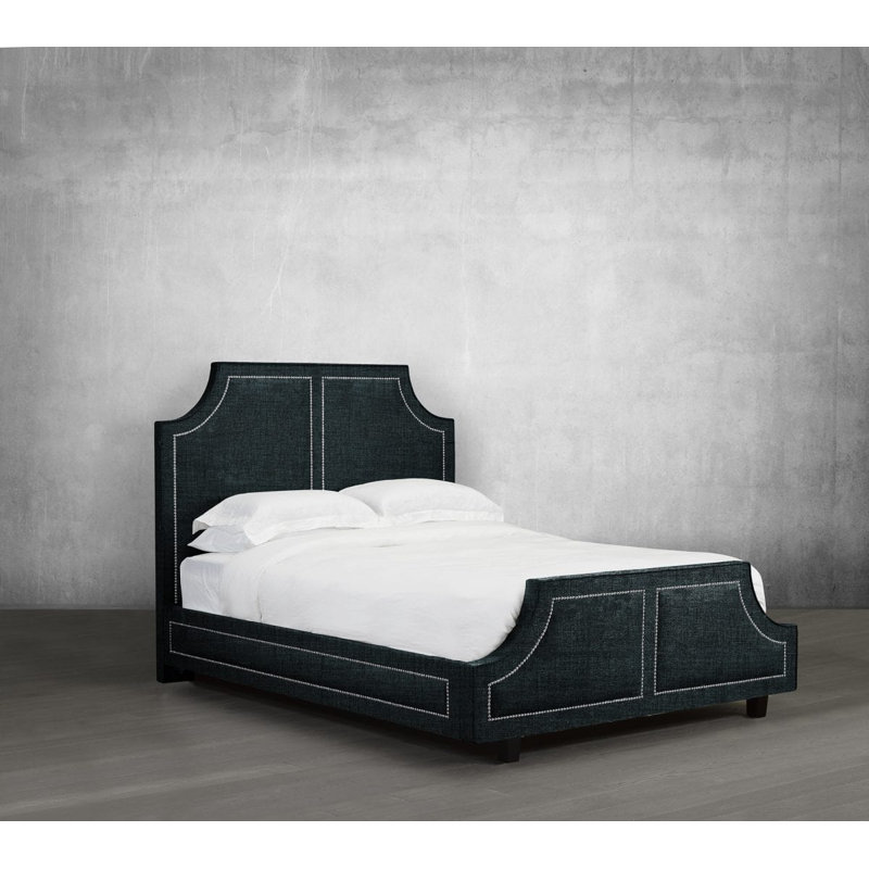 Lit plateforme en tissu d’ameublement Stoller, Double, Lin - denim