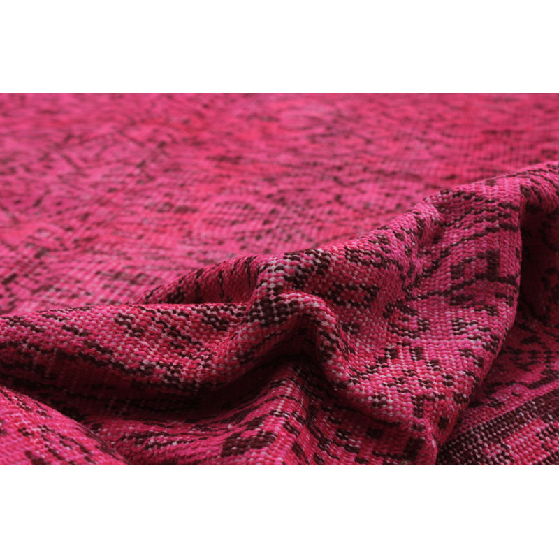 Tapis unique en laine noué à la main rose des années 1980 de 5 pi 9 po x 9 pi 8 po Quintay
