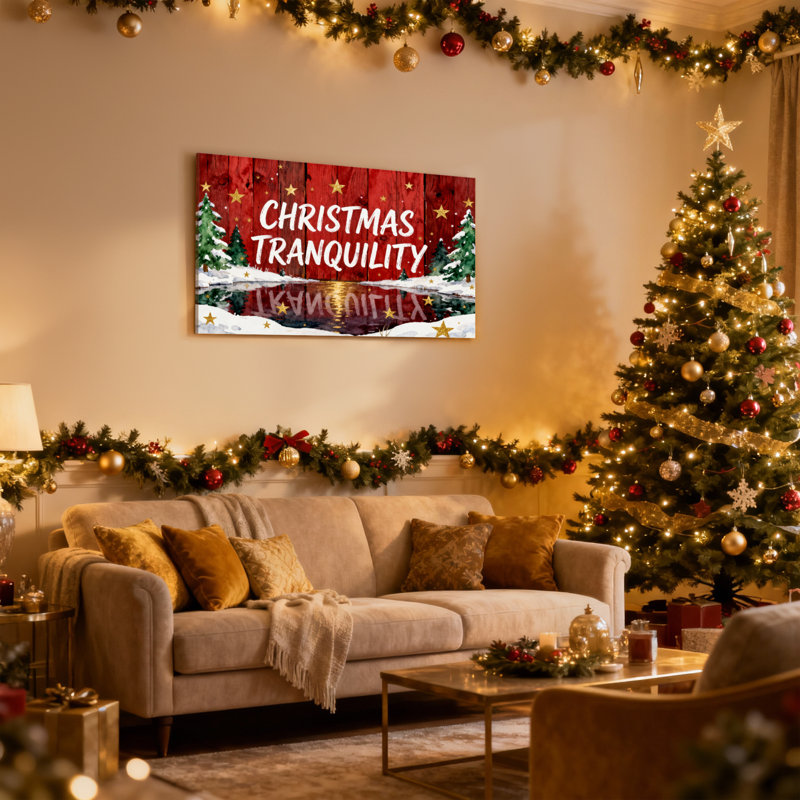 Ensemble de 3 reproductions d'art sur toile, "Christmas Tranquility", H 20 po x l 30 po