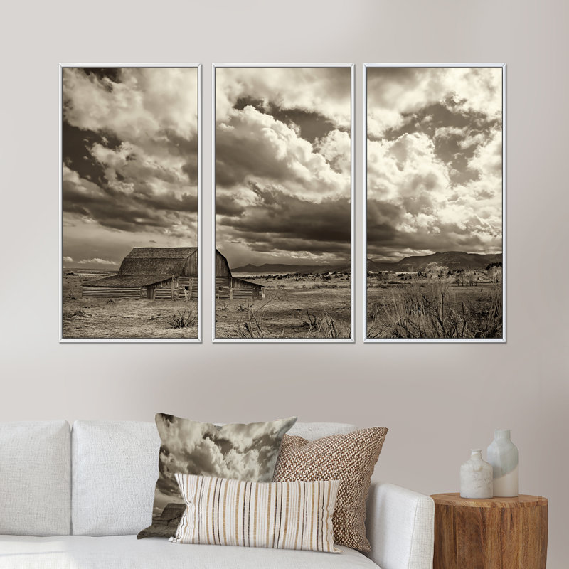 Après la pluie dans la prairie - 3 pièces, reproduction sur toile, H 20 po x l 36 po x P 1 po, Cadre blanc