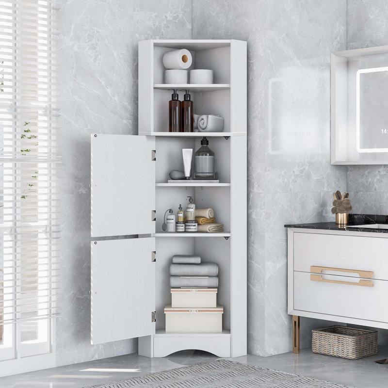 Tall Bathroom Corner Cabinet, White