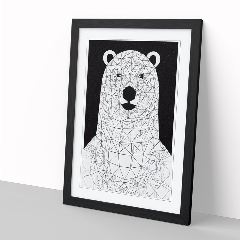 FRM-V0523-1890X Polar Bear Illustration - Picture Frame Print, 46cm H x 34cm W x 2cm D, Black